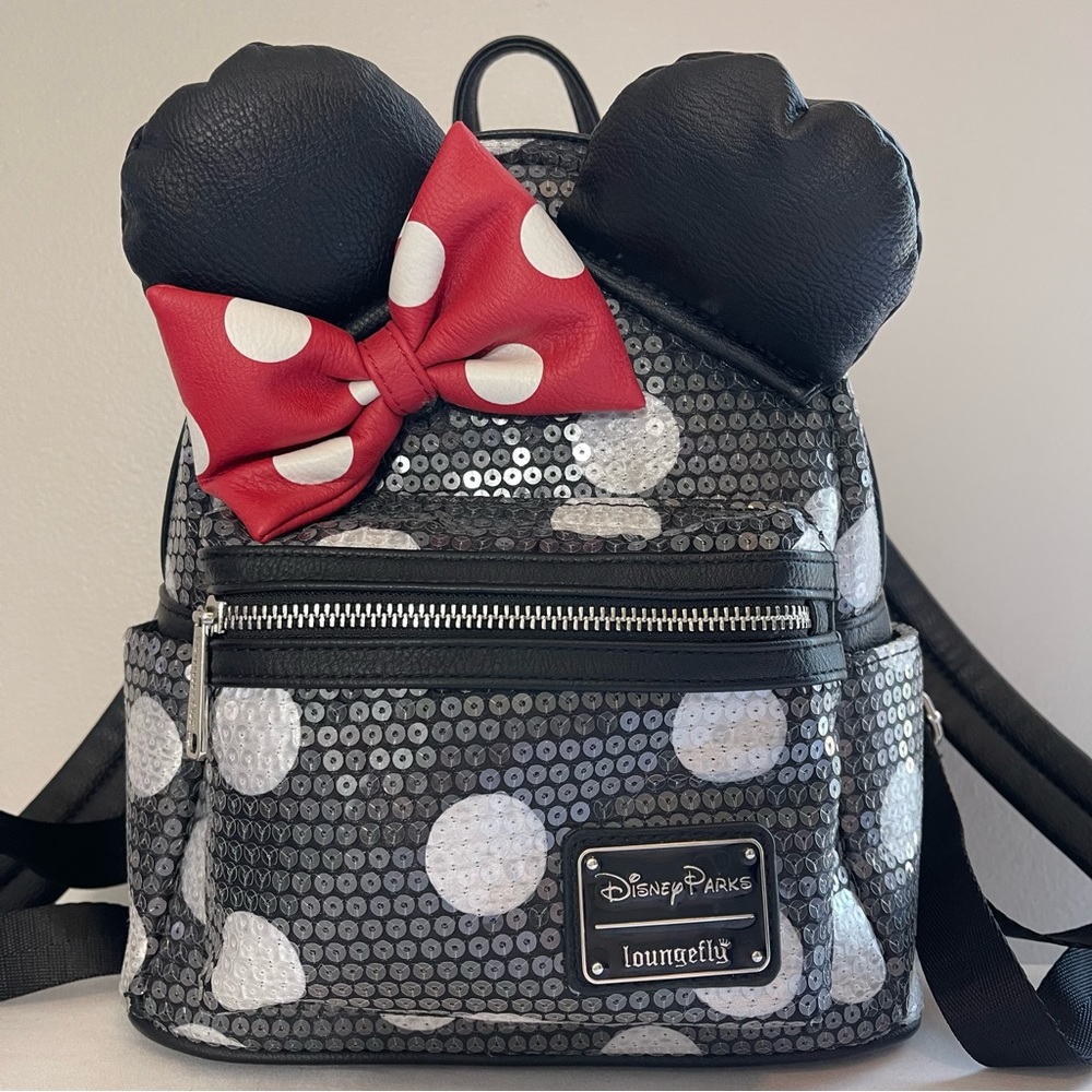 Disney Parks Loungefly Sequin Minnie Mouse Polka Dot Mini Backpack